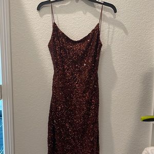 Brown sequence semi formal dress